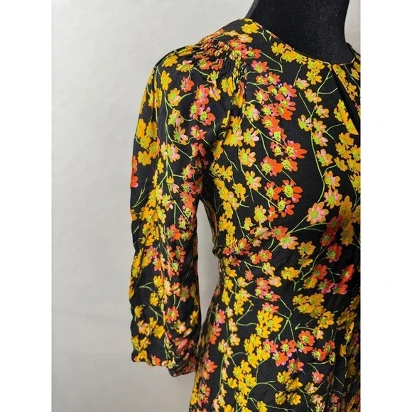 WHISTLES Ester Black Floral Daisy Print Keyhole Neck Mini Dress Fat and Flare - Picture 3 of 8